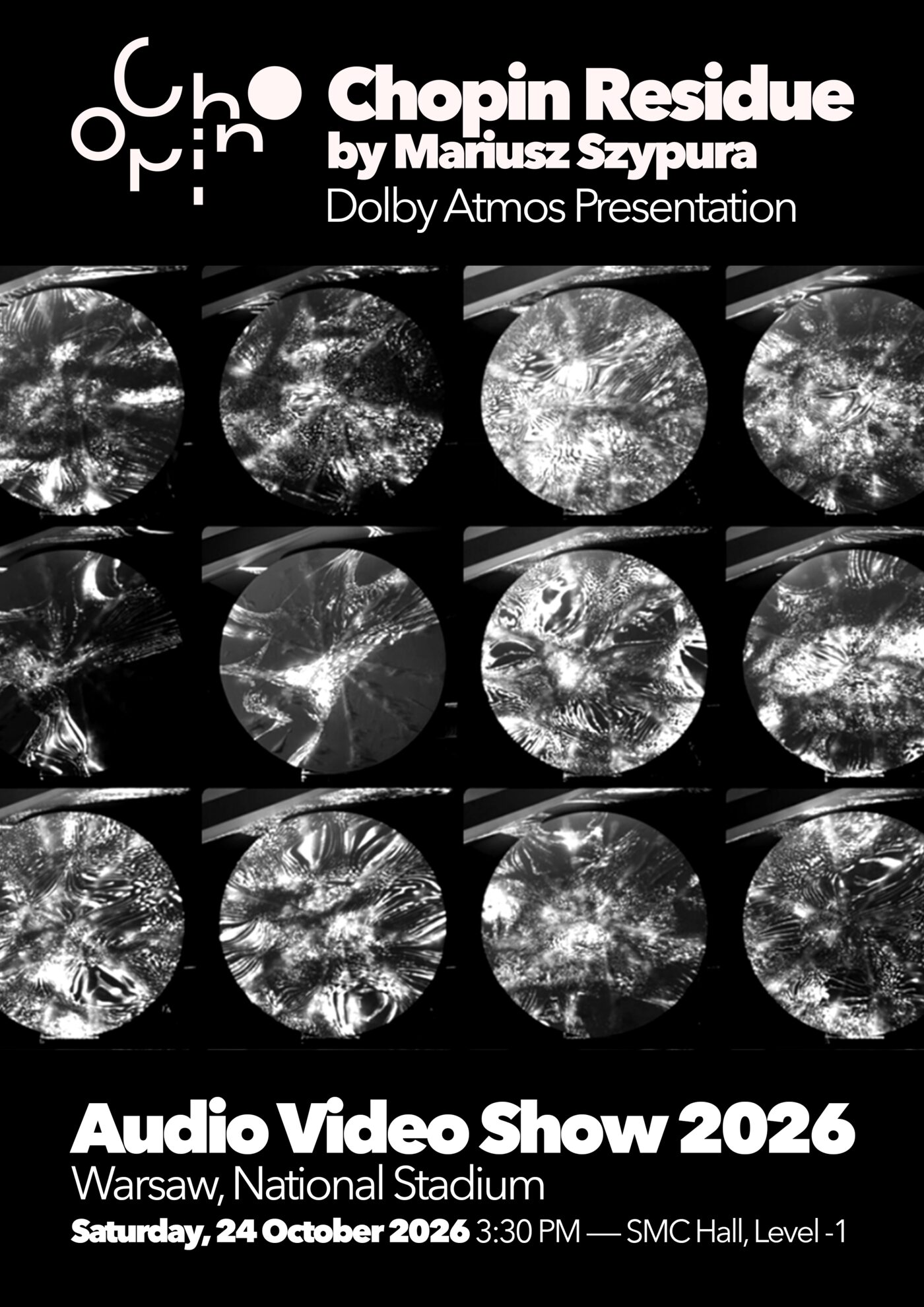 Audio Video Show 2026 Chopin Residue Immersive Edition Dolby Atmos presentation at PGE Narodowy Warsaw poster